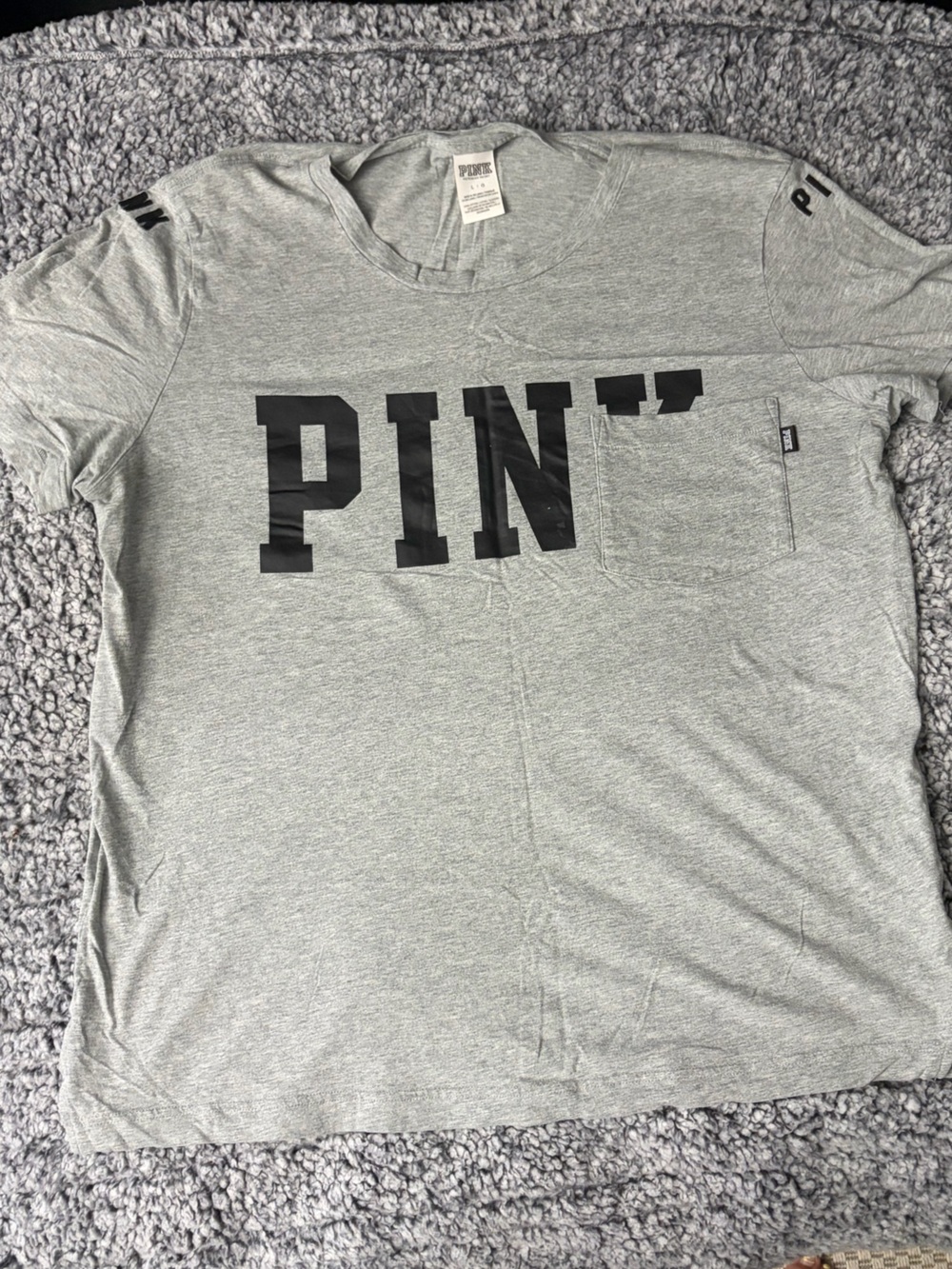 PINK Victoria's Secret Gray Short Sleeve Logo Pocket Tee